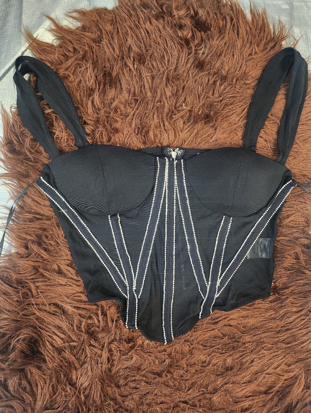 AKIRA Black Structured Bustier with Contrast Stitching